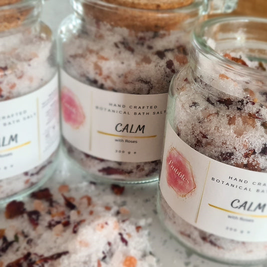 “Calm bath salt with rose petals and rose geranium essential oil”
“Mineral bath soak with Epsom, Himalayan, and Dead Sea salts”