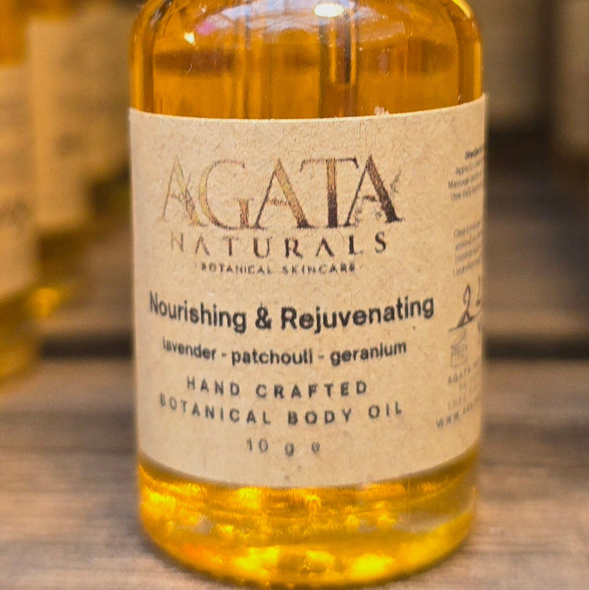 “Natural nourishing body oil with rosehip, jojoba, and lavender oils”
“Handcrafted rejuvenating body oil with essential oils”