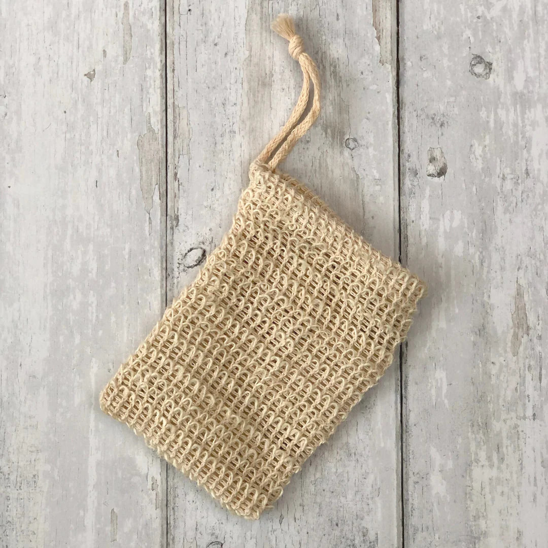 “Natural sisal soap saver bag with drawstring”
“Exfoliating pouch for handmade soap bars”