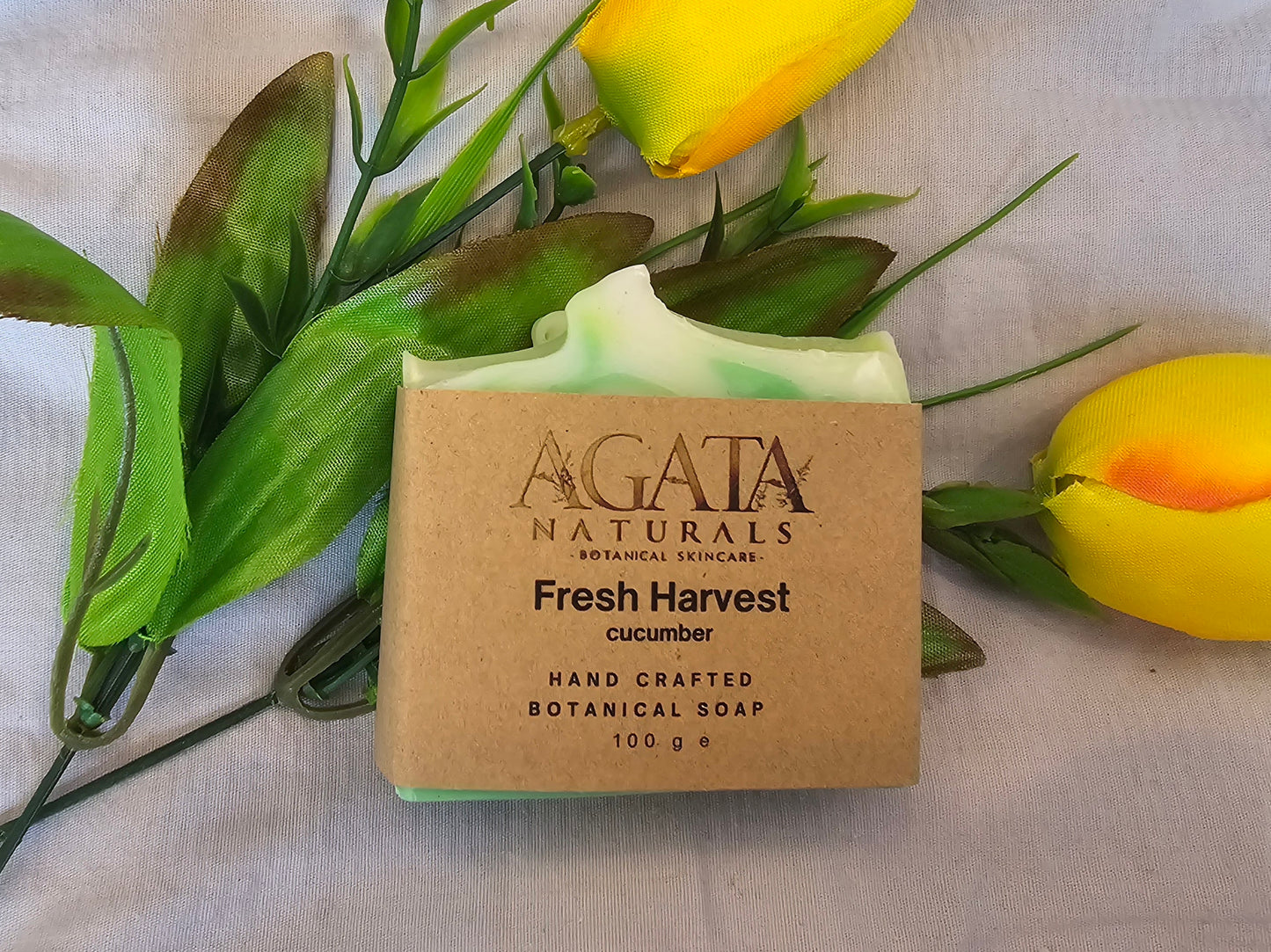 “Handmade cucumber soap for refreshing, cooling cleanse”
“Fresh harvest soap with coconut oil, shea butter, and cucumber”
