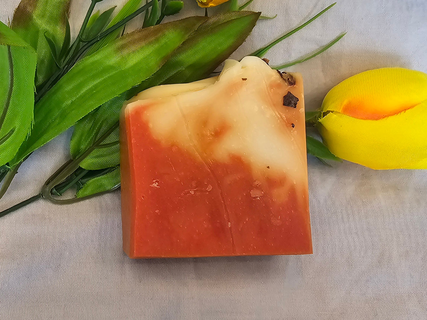 “Handmade rose soap with red mica and rose geranium essential oil”
“Floral natural soap bar with coconut oil and shea butter”
