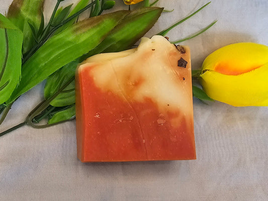 “Handmade rose soap with red mica and rose geranium essential oil”
“Floral natural soap bar with coconut oil and shea butter”