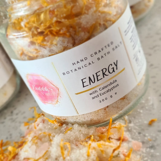 “Energy bath salt with calendula petals and eucalyptus essential oil”
“Invigorating mineral bath soak for recovery and revitalization”