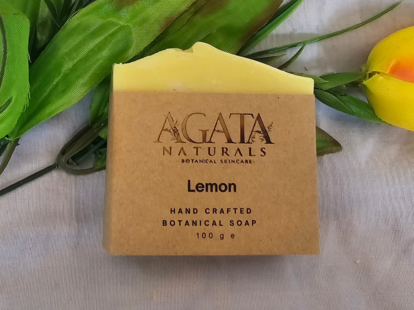 Handmade natural lemon soap with coconut oil and lemon essential oil