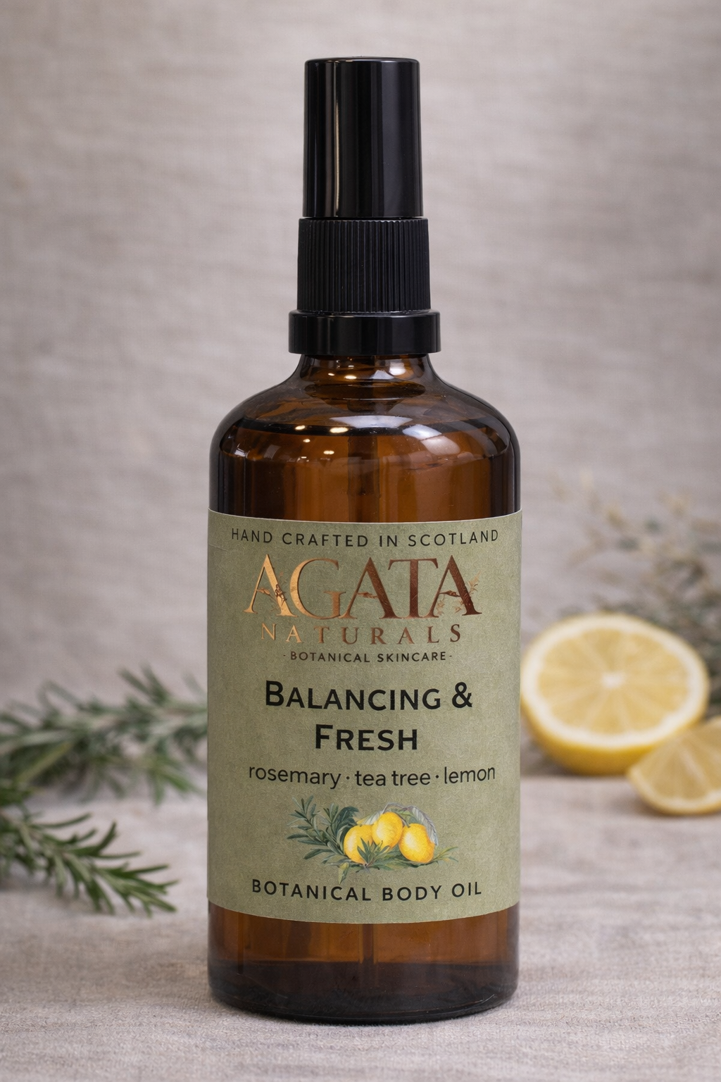 Balancing Body Oil with Rosemary & Tea Tree – Fresh Citrus Herbal Blend